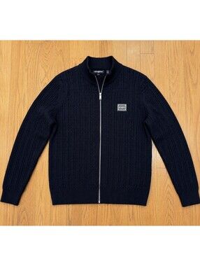 Size Medium Men’s Karl Lagerfeld Paris Cable Knit Full Zip Sweater Black